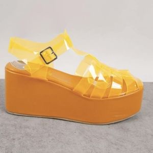 Orange Jelly Caged Platform Sandals